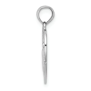 Rhodium Over 14K White Gold Polished/Textured Heart Claddagh Charm