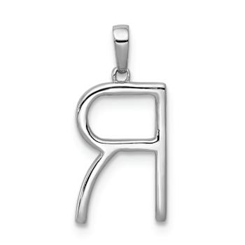 Rhodium Over 14K White Gold Diamond Letter R Initial Pendant