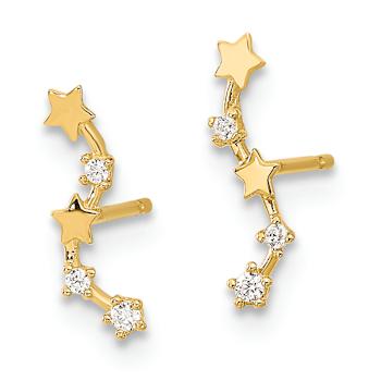 14k Yellow Gold Curved Stars Cubic Zirconia Dangle Earrings