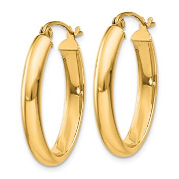 14k Yellow Gold Polished 1" Oval Tube Hoop Earrings