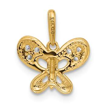 14k Yellow Gold Polished Cubic Zirconia Butterfly Pendant