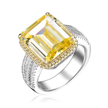 Citrine Color CZ Triple Halo Cocktail Ring In Sterling Silver