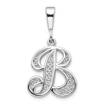 Rhodium Over 14k White Gold Solid Polished Script Filigree Textured
Letter B Initial Pendant