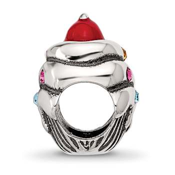 Sterling Silver Crystal and Enamel Red Cherry Cupcake Bead