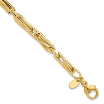 14k Yellow Gold 4.6mm Polished and Textured Fancy Link Bracelet