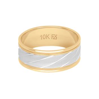 8mm Diagonal Line Band in 10k Yellow Gold with White Rhodium