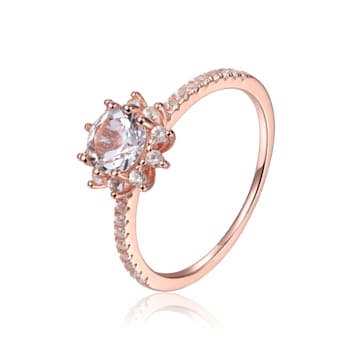 White Topaz 14K Rose Gold Over Sterling Silver Flower Design Ring, 1.42ctw