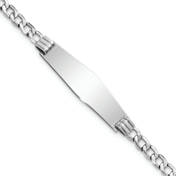Rhodium Over 14k White Gold Soft Diamond Shape Cuban Link ID Bracelet