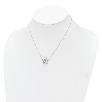 Rhodium Over Sterling Silver Polished Cubic Zirconia Turtles with 2 Inch
Extension Necklace