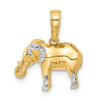 14k Two-tone Gold Diamond-Cut 3D Elephant Pendant
