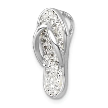 Rhodium Over Sterling Silver Polished White Crystal Flip Flop Chain Slide