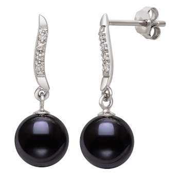 Black Cultured Freshwater Pearl & Lab Created Sapphire Rhodium Over
Sterling Silver Earrings