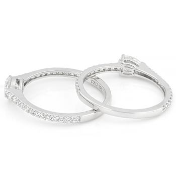 Moissanite Pear and Round Ring Set in Platinum Silver