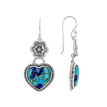 Blended Blue Turquoise And Lapis Lazuli Heart Sterling Silver Dangle
Earrings 14x13mm