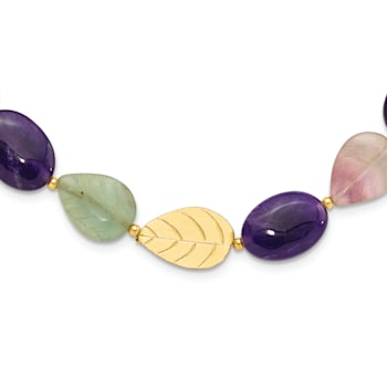 14K Yellow Gold Over Sterling Silver Amethyst, Fluorite, Jadeite 2-inch
Extension Necklace
