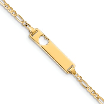 14k Yellow Gold Cut-out Heart Figaro Link ID Bracelet