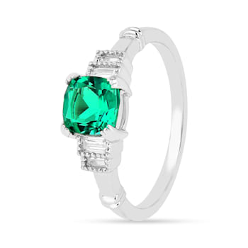 Green Lab Created Emerald and Moissanite Rhodium Over Sterling Silver
Center Design Ring