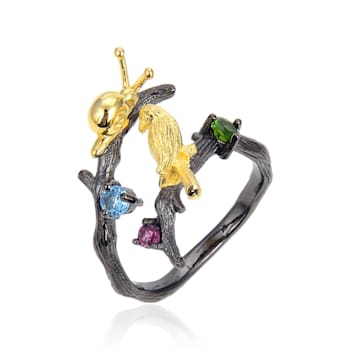 Blue Topaz, Garnet and Chrome Diopside Black Rhodium Over and 14K Gold
Over Sterling Silver Ring