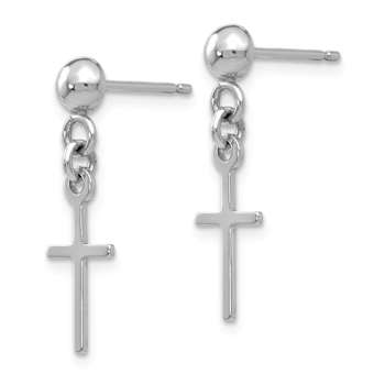 Rhodium Over 14k White Gold Polished Cross Dangle Earrings