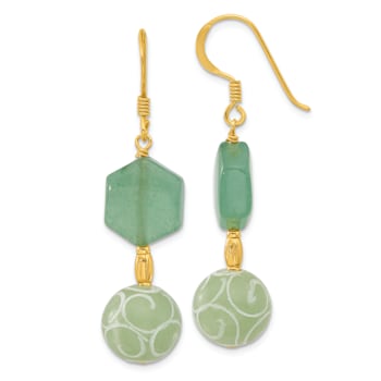 14K Gold Over Sterling Silver Hexagon Aventurine and Swirl Jadeite
Dangle Earrings
