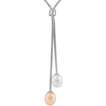 7-8mm White Pink Cultured Freshwater Pearl Sterling Silver Necklace