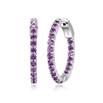 Purple African Amethyst Platinum Over Sterling Silver Hoop Earrings