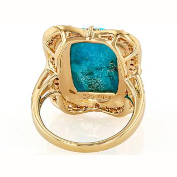 Turquoise And White Zircon Cocktail Ring In 18K Gold Over Sterling
Silver 0.55ctw