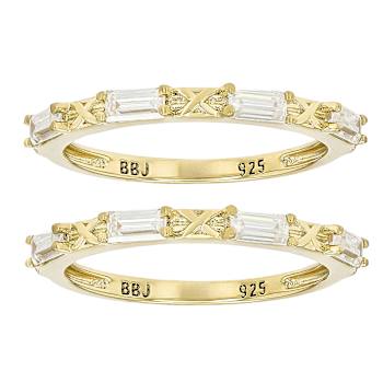 Moissanite Baguette Stackable Ring Set Of 2 In 14K Gold Over Sterling
Silver 0.72ctw DEW