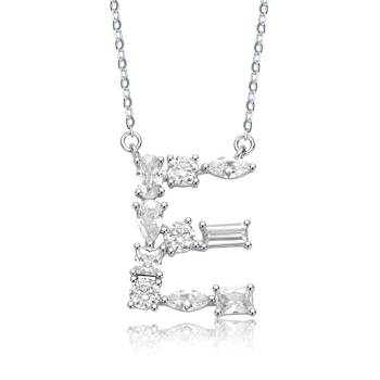Initial E Mixed Cut CZ Pendant Necklace In Sterling Silver 18 Inch