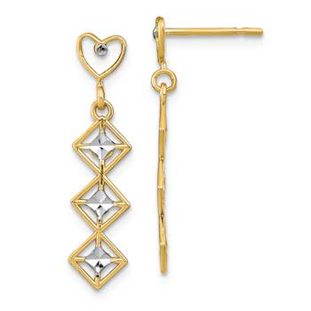 14k Yellow Gold and Rhodium Over 14k Yellow Gold Diamond-cut Heart and
Diamond Shape Dangle Earrings