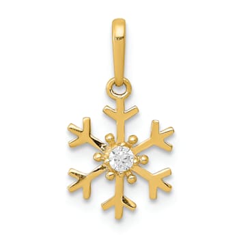14K Yellow Gold Polished Cubic Zirconia Snowflake Charm Pendant