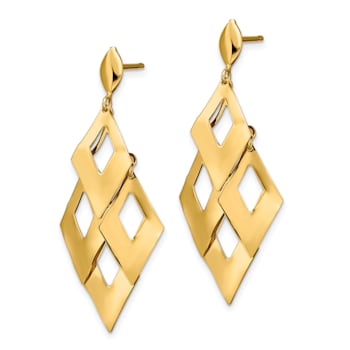 14K Yellow Gold Polished and Brushed Post Dangle Chandelier Earrings