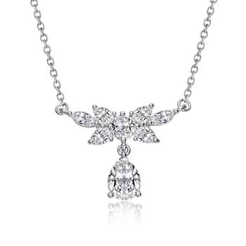 Pear Shape CZ Teardrop Pendant Necklace In Sterling Silver