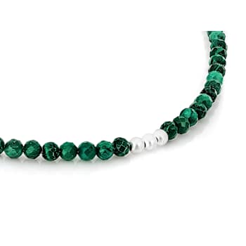 Malachite Beaded Station Necklace In Sterling Silver