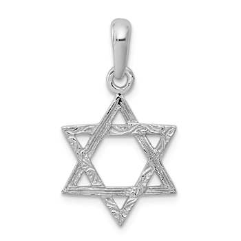 Rhodium Over 14k White Gold Textured Star Of David Pendant