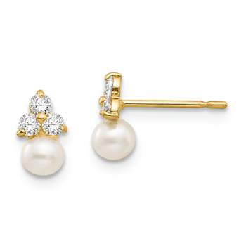 14k Yellow Gold Children's Cubic Zirconia and Freshwater Cultured Pearl
Stud Earrings