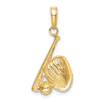 14k Two-tone Gold  Textured Baseball, Bat and Glove Pendant