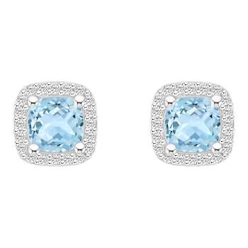 5mm Cushion Simulated Aquamarine And Created White Sapphire 10k White
Gold Halo Stud Earrings