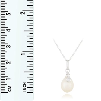 8-8.5mm White Cultured Freshwater Pearl Sterling Silver Pendant W/Chain