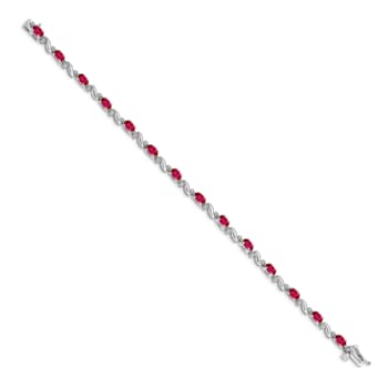 Rhodium Over 14k White Gold Diamond and Ruby Bracelet