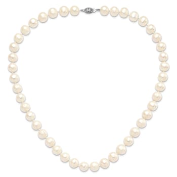 Rhodium Over Sterling Silver 11-12mm White Freshwater Cultured Pearl Necklace