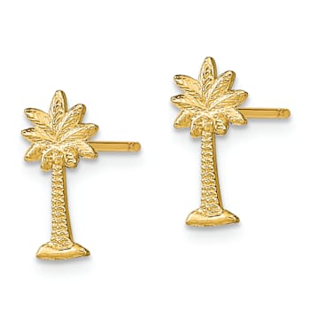 14k Yellow Gold Textured Palm Tree Stud Earrings