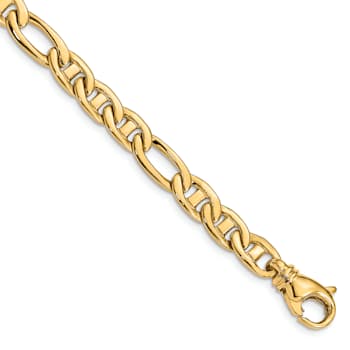 14K Yellow Gold 6.5mm Solid Hand-Polished 3 and 1 Flat Anchor Bracelet