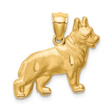 14k Yellow Gold Diamond-Cut Brushed German Shepherd Pendant