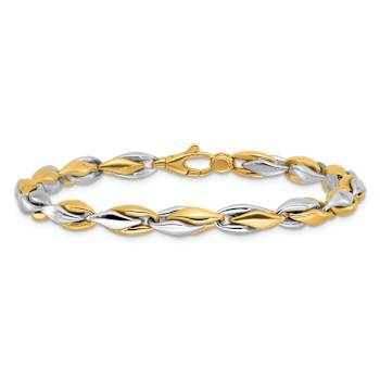 14K Two-tone Gold 5.6mm Polished Fancy Link Bracelet