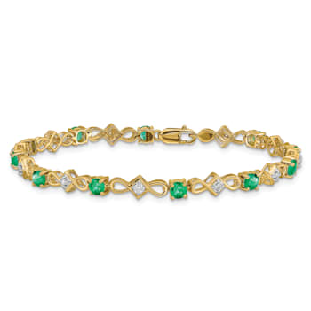 14k Yellow Gold and Rhodium Over 14k Yellow Gold Diamond and Emerald Bracelet