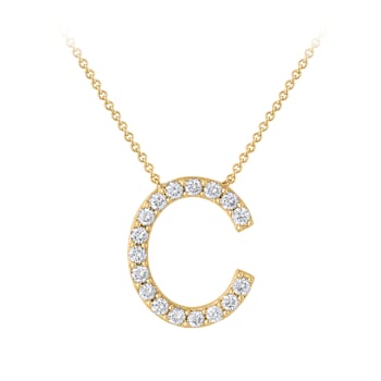 White Lab-Grown Diamond F-G SI 14K Yellow Gold Over Silver "C"
Initial Station Necklace 0.50ctw