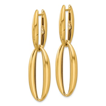 14K Yellow Gold Oval Dangle Hinged Hoop Earrings