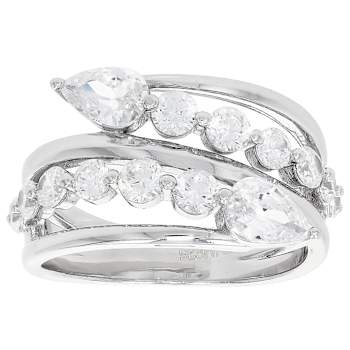 Round And Pear CZ Bypass Ring In Sterling Silver