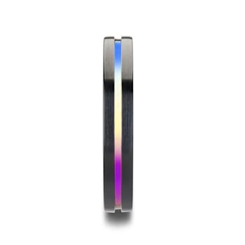 AZURE Flat Black Ceramic Ring Brushed with Rainbow Groove 4mm